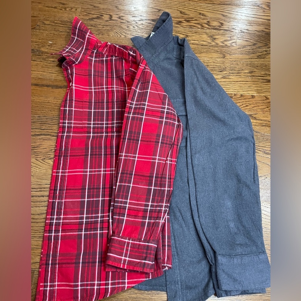 Boys Button Up Long Sleeve Lot Of 2- Red Plaid/ Grey Flannel Size 14 XL